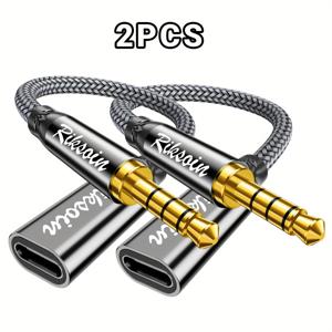 TEMU 2pcs RIKSOIN USB-C 여성에서 3.5mm 남성으로의 오디오 어댑터, 나일론 브레이드 타입-C 잭 컨버터, 충전되지 않은 전원 모드, 스마트폰, 노트북, 태블릿, MP3 및 CD 플레이어, 노트북용 오디오 잭의 출력 5-10W