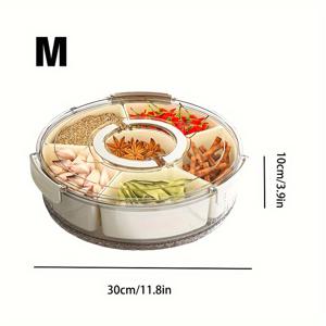 TEMU 1개 휴대용 양념 트레이, 360도 회전 과일 스낵 구획식 저녁 식사용 접시, 뚜껑과 손잡이가 있는 보관 상자, 6구획식 저녁 식사용 접시, 피크닉, 파티, 여행에 적합