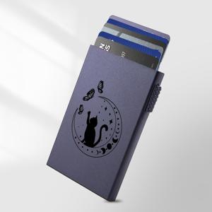 TEMU 자동 팝업 RFID 차단 신용 카드 홀더, 알루미늄 합금 비즈니스 카드 지갑, 달과 고양이 패턴, 남성과 여성용 안티 도난 금속 카드 케이스, U02H