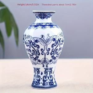 TEMU 수제 중국 도자기 화병 - 블루 & 화이트 세라믹 레트로 꽃병, 복잡한 패턴, 다양한 형태(원통형, 종형, 원형), 수경재배용 및 홈 데코 & 문화 선물, 플로랄 어레인지먼트용 | 레트로 스타일 화병 | 고품질 세라믹, 꽃을 위한 화병