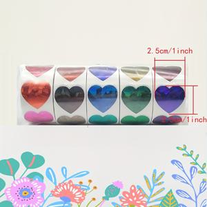 TEMU 1000개 스티커 (5롤) 1인치 하트 홀로그래픽 레이저 컬러 러브 스티커 - 고품질 PVC 자가접착, 재사용 가능 & 쉽게 찢어지는 리워드, 행동 차트, 플래너, 교사 용품 - 반짝이는 판타지 테마, 핑크, 블러시 & , 멀티컬러 하트, 플래너 장식용 스티커