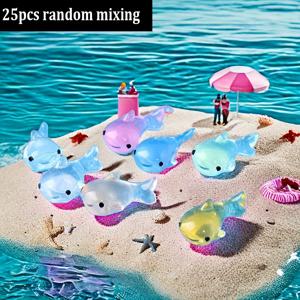 TEMU 25개 야광 미니 상어 피규어 - DIY 요정 정원, 크리스마스 & 이스터용 화려한 레진 장식, 욕실, 거실, 침실, 차량 디스플레이에 완벽 - 컬러풀 해변 테마 홈 액센트, 상어 파티 장식