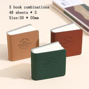 TEMU 3-팩 미니 수채화 스케치북, 두꺼운 200gsm 종이가 들어 있는 정사각형 가죽 텍스처 드로잉북, 학습 및 미술 용품을 위한 휴대용 아트 저널