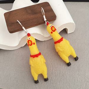 TEMU 1 Pair of Quacking Chicken Earrings - Vintage Boho Style, White Golden Plated Silicone with Stainless Steel Hooks, Ideal for Daily & Party Wear, Perfect Christmas Gift