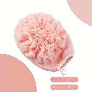 TEMU 고평가 2-in-1 소프트 메쉬 각질 제거 목욕 장갑 & 샤워 로퍼 - 부드러운 라이트 베이지, 바디 스크럽과 마사지에 적합한 양면 디자인