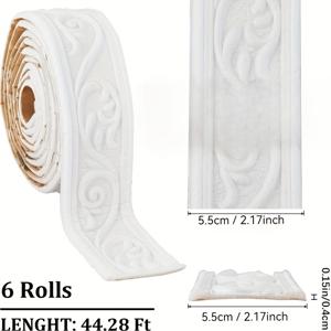 TEMU 6롤 크라운 몰딩, 3D 유연한 폼 벽 트림, 532 x 2인치 접착식 베이스보드, 장식용 벽지 테두리, 빈티지 스타일 벽 가장자리 DIY 호텔 장식용, 플라스틱 소재