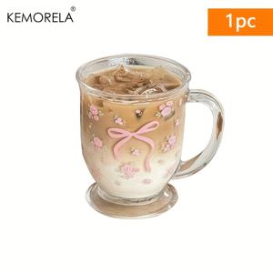 TEMU 케모렐라 1/2개 꽃 장미 리본 패턴 유리잔, 450ml 다용도 U자형 세척 가능 재사용 컵, 우유·커피·주스용 - 크리스마스, 추수감사절, 발렌타인데이, 어버이날, 졸업식 선물 추천