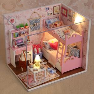 TEMU 손수 만든 DIY 핑크 미니어처 침실 모델 집 키트, 가구 세트 포함, 창의적인 생일 및 휴일 선물, 예술적인 방 장식