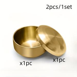 TEMU 2pcs 세트 스테인리스 스틸 쌀 수프 그릇, 뚜껑, 이중 벽 절연, 전자레인지 안전, 폴리시드 메탈 피니시, 기하학적 패턴, 채소 주제, 둥근 스낵 그릇