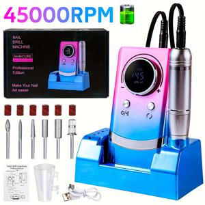 TEMU 전문 45000RPM 전기 휴대용 손톱 드릴, 베이스 포함, 소음 감소, 충전식 리튬 배터리, 폼알데하이드 없음, 손톱 아트 및 살롱 사용에 이상적 - 다양한 비트 액세서리 포함, 손톱 아트 도구 | 현대 손톱 아트 | 내구성 강화, 손톱 폴리시 리무버|네일|네일아트|매니큐어