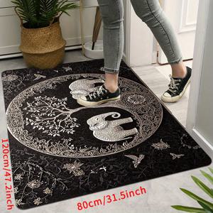 TEMU 1pc Yin-Yang Elephant Life Tree 환영 매트 - 미끄럼 방지, 세탁 가능한 폴리에스터 바닥 매트, 세부적인 코끼리 및 나무 디자인, 입구, 욕실, 주방, 세탁실, 가정 장식에 이상적, 욕실 매트 | 장식 바닥 매트 | 내구성 있는 바닥 매트, 코끼리 장식