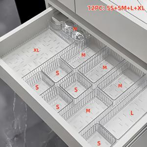 TEMU 12개 조절 가능한 아크릴 서랍 분리기 - 책상, 화장대 및 사무용품을 위한 공간 절약형 정리함, 화장품 및 서적 보관에 이상적, 사무실 정리 | 세련된 흰색 디자인 | 조절 가능한 분리기, 서랍 정리함 및 보관함, 가정용 보관함을 위한 책상 및 서랍 정리함