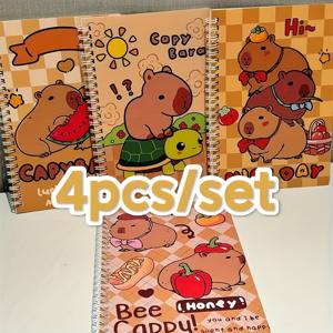 TEMU 캥바라 스파이럴 노트북 4팩 - A5 하드커버, 쉽게 찢어지는 페이지, 귀여운 동물 테마 디자인(수박, 과일, 핫도그 & 꿀) 사무실, 학교, 저널링용 - 휴대 가능한 다이어리 & 플래너 액세서리, 내구성 있는 제본