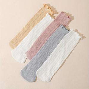 TEMU 아동용 긴 튜브 모기 방지 여름 얇은 베이비 양말 5켤레 세트, 통풍 메쉬 하이탑 솔리드 컬러