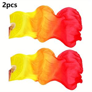 TEMU 2pcs 여성 복부 춤 팬 베일 - 성능 및 파티용으로 사용할 수 있는 아름다운 긴 접이식 대나무 모조 실크 스트리머 (왼쪽 + 오른쪽), 춤 코스튬 액세서리|생생한 퍼포먼스 프롭|강력한 대나무 재료