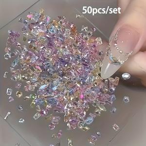 TEMU 50개 루크네일 혼합 컬러 투명 라인스톤, DIY 네일 아트 및 보석에 적합, 냄새 없는 반짝이는 보석, 다양한 모양과 크기, 네일 아트 및 공예 액세서리에 매우 적합, 네일 용품