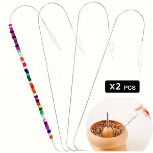 TEMU 2개의 DIY 핸드메이드 쥬얼리 비즈 장치, DIY 비즈 장식 도구 쥬얼리 만들기용 양쪽 끝 큰 구멍 비즈 곡선 바늘 - 비즈 바늘
