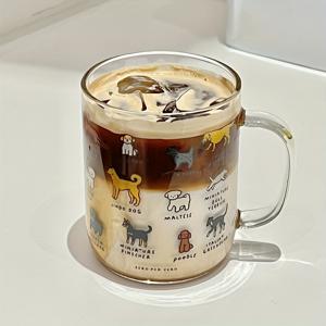 TEMU 420ml 만화 개 유리 컵, 고급 보로실리케이트 유리 재질, 둥근 모양, 전자레인지 안전, 손세척 전용, 재사용 가능, 창의적인 디자인, 커피, 라떼, 카푸치노, 주스, 우유, 친구와 아이들에게 선물로 사용할 수 있습니다.|텀블러|전자레인지