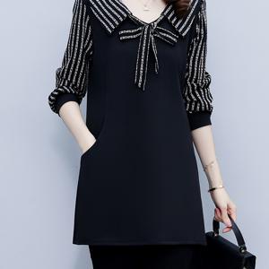 TEMU 대형 여성용 봄/가을 웨스턴 스타일 내부 레이어링 셔츠 패치워크 플로랄 쉬폰 웨스턴 스타일 배꼽 커버 미드롱 탑