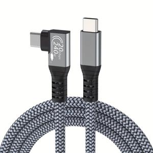 TEMU USB-C에서 USB-C 데이터 케이블, 90도 각도(6.6피트), 240W USB 4.0 케이블 20Gbps 8K 비디오 지원 아이폰 15, 갤럭시 S24/S23, 맥북, 아이패드 미니, 아이패드 프로용 썬더볼트 4 라이트 앵글 케이블 (남성-남성)