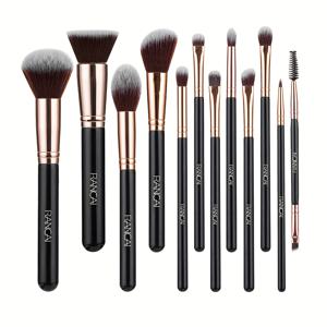 TEMU RANCAI 12pcs 전문 메이크업 브러시 세트, 나일론 브리스털, 나무 손잡이, 팔름 브러시 형태, 알코올 없음, 모든 피부 유형에 적합, 파우더, 바디, 하이라이터, 아이섀도우, 컨투어 브러시 포함, 휴대용 PU 지퍼 케이스 포함