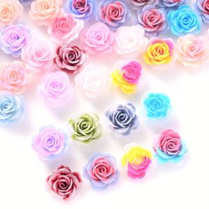 TEMU 50개 8/10mm 이중 색상 꽃 평평한 뒷면 구멍 없는 발광 그라데이션 장미 비즈 네일 아트 장식 DIY 공예 장식 헤어핀 용품