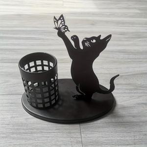 TEMU 기발한 검은 고양이 금속 펜 홀더 - 두 가지 용도의 데스크 정리함, 뛰어오르는 고양이 실루엣 & 육각형 연필 보관함, 내구성 있는 금속 아트 장식, 홈 오피스 및 스터디 데스크 액세서리, 스테이션러리 홀더, 재미있는 디자인, 고품질 공예