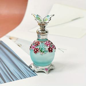 TEMU 꽃 무늬가 있는 15ml 블루 에나멜 페인팅 드로퍼 유리 병, 리필 가능한 향수 및 에센셜 오일 보관용, 휴대용 & 재사용 가능, 무향, 홈 데코 액세서리 (빈 병, 향수 없음)