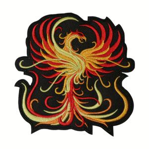 TEMU 1pc 레드 골든 파이어 피닉스 철자 자수 패치, 혼합 색상, 모자, 청바지, DIY 의류 장식용 자수 애플리케이션