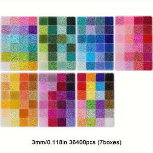 TEMU 5200/36400개 3mm 유리 씨玉 세트, 생동감 있는 24/168 색상, DIY 공예 및 보석 만들기, 수작업 선물용 둥근 구슬, 초심자 및 경험이 있는 공예가, 캐주얼 스타일|DIY