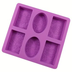 TEMU 케이크, 양초 및 비누용 6구 레이스 패턴 실리콘 몰드 - 직사각형 타원형, DIY 공예 애호가 및 수제 비누 제작자에게 완벽함