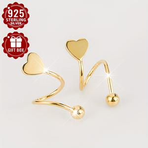 TEMU 총 무게 약 1g 2개 여성용 패션 귀걸이 925 순은 사랑 귀걸이 심플 스타일 여성용 패션 귀걸이 일상 출퇴근, 여행, 활동 및 파티에 적합, Vana