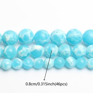 TEMU 라이트 블루 바다 퇴적물 재스퍼 스톤 비즈 - 대리석 마블링 천연석 스페이서 비즈, DIY 팔찌 및 목걸이용 (6mm, 8mm, 10mm) - 내구성 있는 수제 공예 용품 & 독특한 선물 아이디어, 보석 비즈, 비드 액세서리, 폴리시 처리된 임페리알 재스퍼 비즈