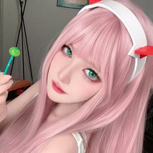 TEMU 1pc 핑크 애니메이션 코스플레이 웨이브, 애니메이션 코스플레이 웨이브, 핑크 긴 직선 합성 머리, 열 저항 고온 섬유, 조절 가능한 버클 넷 캡, 음악 축제, 역할 놀이 의상, 일상 착용, 휴일 파티 및 모임용