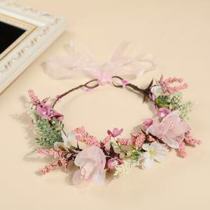 TEMU 수제 우아한 핑크 꽃무늬 신부 머리띠 - 결혼식, 사진 촬영 및 특별한 날을 위한 리본 장식이 있는 섬세한 꽃 왕관, 웨딩 장식