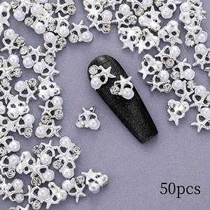 TEMU 50개 바다 테마 네일 차밍, 라인스톤, 껍질 및 별어류 - 골든 & 블랙 3D 네일 아트 장식 DIY 매니큐어 및 네일 디자인, 네일 아트 용품