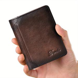 TEMU 남성용 진짜 가죽 RFID 차단 지갑 빈티지 얇은 짧은 다기능 ID 신용 카드 보관함 돈 가방 남성용 선물 크리스마스 선물|명함지갑