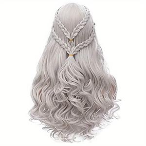 TEMU Hairjoy 다리우스 타르가레인 실버 코일 브레이드 웨이브, 열 저항 고온 섬유, 여성용 긴 의상 코스프레 퀸 웨이브, 영화 테마, 카니발/마르티 그라스/마스케라드