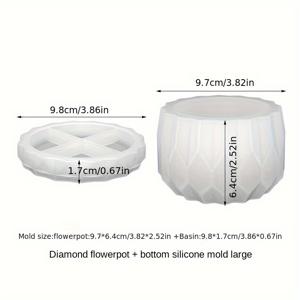 TEMU 콘크리트 꽃 냄비와 접시에 대 한 1set 실리콘 화분 금형 DIY 다이아몬드 모양의면 처리 된 꽃병 실리콘 금형 수제 공예 DIY 홈 정원 장식