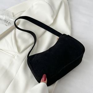TEMU 여성용 코듀로이 숄더백, 미니멀리스트 바게트 백, 패션 솔리드 컬러 핸드백 & 지퍼 지갑