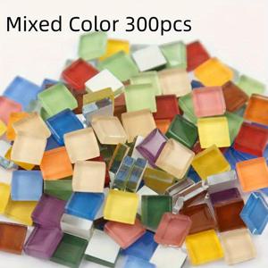TEMU 300개 다양한 색상 1cm 정사각형 유리 모자이크 타일 - 생동감 넘치는 크리스탈 DIY 주얼리 만들기 재료