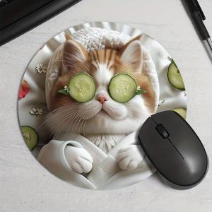 TEMU 랜덤 배치 프린트 1개 살롱 고양이 패턴 라운드 휴대용 마우스패드 컴퓨터 사무실 데스크 매트 내구성 있는 미끄럼 방지 두꺼운 만화 테이블 매트