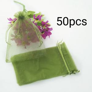 TEMU 50개 폴리에스테르 메쉬 슬리브 백 - 녹색, 과일 및 채소 보호용 끈 디자인, 해충 방지, 튼튼한 소재, 포도, 망고 나무 및 농장에 이상적, 소매점 고정 장비