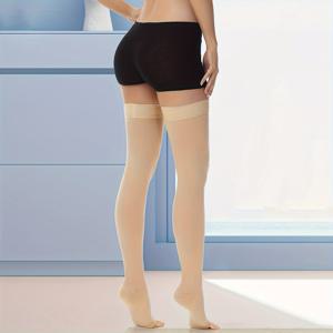 TEMU 1 켤레 고압력 무릎 위 스포츠 양말, 20-25mmHg 점진적 지지력, 360도 원주 압박, 물리적 자외선 차단, 혼방 뜨개질 나일론 (70.90% 나일론, 13.50% 폴리에스터, 15.60% 스판덱스), 기계 세탁 가능, 단색, 올 시즌, 골프, 테니스, 배구용