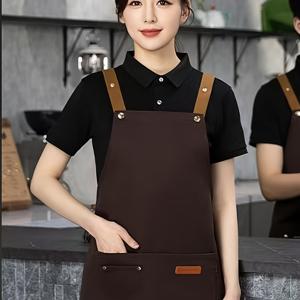 TEMU 여성을 위한 세련된 한국식 아포른 - 내구성, 누출 방지, 차점, 바리스타 및 꽃집에 적합 - 스타일리시한 녹색, 갈색 및 베이지 액센트, 조절 가능한 스트랩, 주방 및 레스토랑 착용