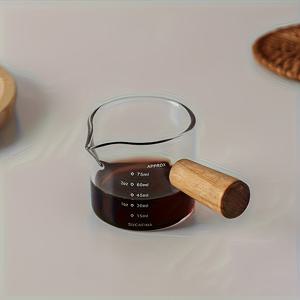 TEMU 1개 이탈리안 컵, 나무 손잡이 - 싱글/더블 스파우트, 커피 & 우유용 유리 계량컵, 식품 안전 주방 & 식사용 액세서리
