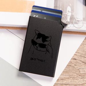 TEMU 1개 RFID 차단 남성 지갑, 슬림 알루미늄 명함 보관함, 멋진 고양이 패턴이 있는 도난 방지 팝업 케이스, 블랙|명함지갑