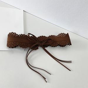 TEMU 1개 여성용 레이스 & 리본 조절 가능한 와이드 벨트 - 드레스, 스커트, 캐주얼, 결혼식, 파티용 레트로 스위트 스타일 패션 액세서리 (블랙 & 브라운), 웨딩 의상, 파티 액세서리, 세련된 장인정신의 보우 디테일 벨트