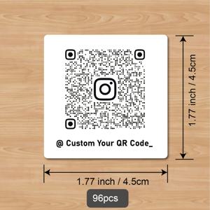 TEMU 96개 맞춤 인쇄 흰색 PET QR 코드 스티커, 1.77인치 정사각형, 내구성, 접착제 뒷면, 비즈니스 로고, 개인화된 텍스트, 소셜 미디어 링크, 제품 라벨용
