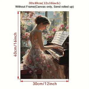 TEMU 1개 액자 없는 캔버스 포스터, 우아한 드레스를 입은 아름다운 여자가 피아노를 연주하는 그림, 거실, 주방을 위한 이상적인 선물, 장식 벽 예술 벽 장식, 홈 장식, 벽 예술, 방 장식, 액자 없음
